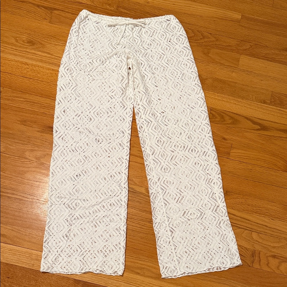 BECCA White Crochet Swim Coverup Pants